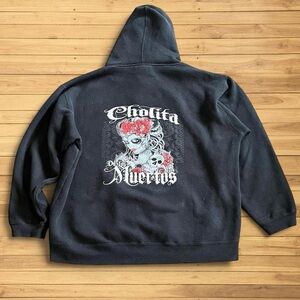 Dia De Los Muertos Cholita Milagro Tequilla Girl 2 Sided Black Hoodie XL